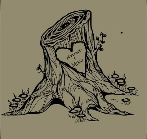 Anniversary Ideas Drawing, Tree Stump Drawing, Anniversary Drawings, Draw Tree, Wall Art Decals, Couple Sketch, Vinyl Wall Art Decals, Black Ink Tattoos, Tree Stump