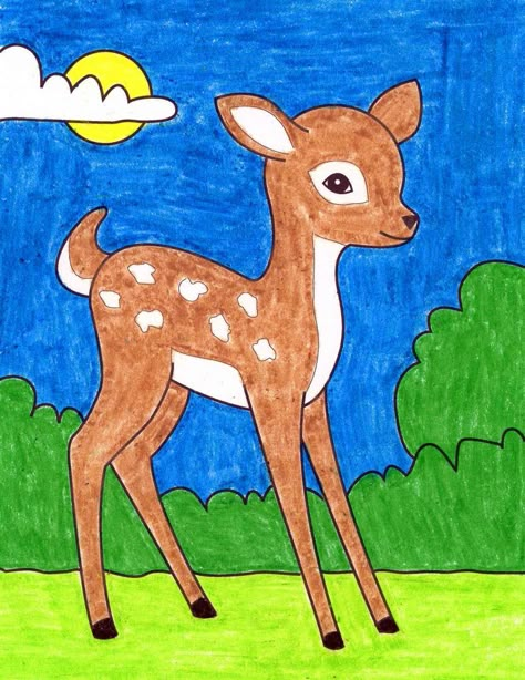 How to Draw a Deer · Art Projects for Kids Deer Drawing Easy, Deer Coloring Pages, Deer Cartoon, Deer Drawing, Easy Drawing Steps, Children Sketch, Painting Ideas For Beginners, Easy Drawings For Kids, Cartoon Painting