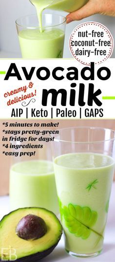 Avocado Milk ~ Paleo | Keto | AIP | GAPS (nut-free, dairy-free, coconut-free) #nondairymilk #aip #gapsdiet #keto #paleo #milk #avocado Keto Avocado Recipes, Avocado Milk, Paleo Drinks, Keto Drinks, Gaps Diet, Low Carb Dessert, Sorbet Recipes, Avocado Smoothie, Aip Recipes