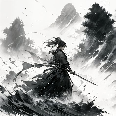 Strong Aura Wuxia Character Ink Art Cold Pfp, Strong Aura, Art Chinois, Evil Anime, Ninja Warrior, Dark Art Illustrations, Car Illustration, Cool Anime Pictures, Environment Concept Art