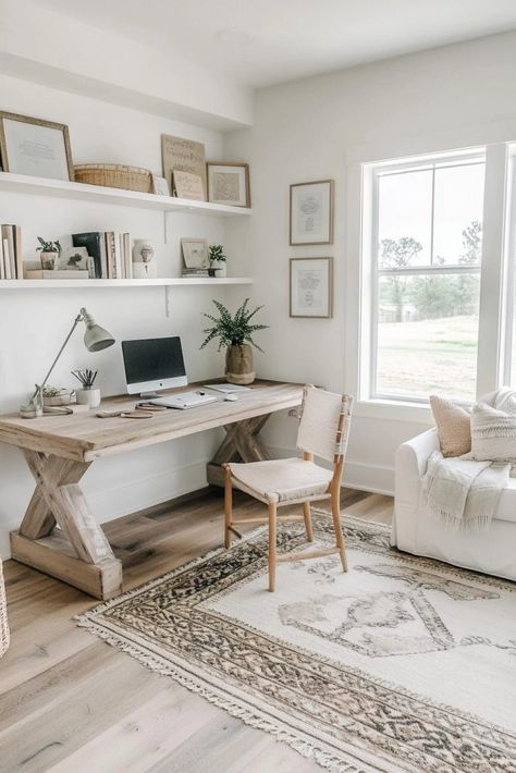 Modern Office Aesthetic, Organic Modern Office, Modern Office Design Ideas, Modern Office Ideas, Guest Bedroom Home Office, Productive Office, Love Mondays, Office Design Ideas, Office Aesthetic