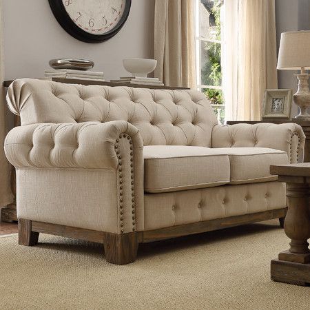 Kelsey Tufted 65.35" Loveseat Beige Chesterfield Sofa, Classic Couch, Chesterfield Loveseat, Nailhead Sofa, Tufted Loveseat, Regal Design, Classic Sofa, Chesterfield Sofa, Furniture Deals