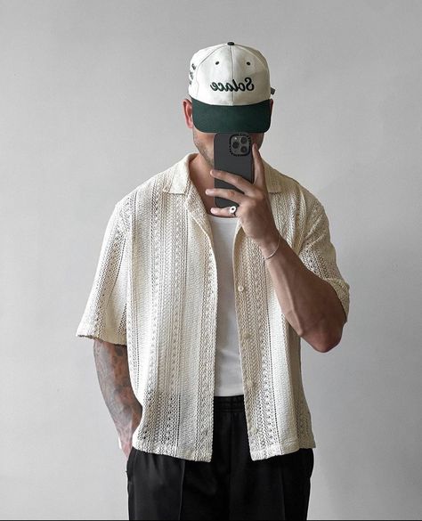 White Trousers Outfit Men, White Cap Outfit, Cap Outfit Men, Trousers Outfit Men, Cap Outfit, Mens Summer Outfits, Smart Casual Men, Mens Casual Outfits Summer, Casual Chique