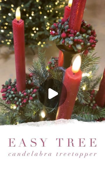 Treetime Christmas Creations on Instagram: "✨ Candelabra TreeTopper ✨

It may only be July but we are kicking off our 2024 Holiday season with one of our favorite decorating hacks! 

Just make sure you use fake candles!!

🎄 Checkout our reels, and follow for more Holiday tips, tricks & decor! 🎄

#christmasinjuly #christmasinjulysale #hack #tips #tipsandtricks #decor #christmasdecor #christmasdecorating #christmasdecoratingideas #christmastree #trend" Christmas Candles Diy Decoration, Christmas Trees With Candles, Christmas Candelabra Ideas, Christmas Tree With Candles, Christmas Stairs Decorations, Decorating Hacks, Christmas Stairs, Christmas Tree Trimming, Evergreen Christmas