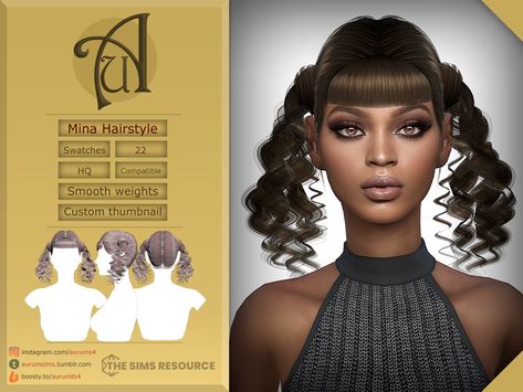 The Sims Resource - Mina - Short Curly Pigtail Hairstyle Sims 4 Curly Pigtails, Bubble Braid Pigtails Short Hair, Bubble Pigtails Short Hair, Pigtail Hairstyle, Curly Pigtails, Sims 4 Curly Hair, High Pigtails, French Braid Pigtails, French Curl