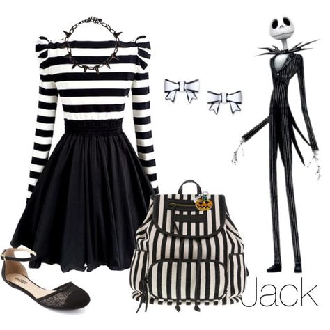 Disney Inspired Outfits: Jack Skellington by morganautical on Polyvore featuring polyvore, fashion, style, Dabuwawa, Charlotte Russe, Meggie and Betsey Johnson Disney Character Outfits, Fashion Show Themes, Disney Themed Outfits, Cute Disney Outfits, Disney Inspired Fashion, Disneyland Outfits, Diy Kostüm, Character Inspired Outfits, Disney Bound Outfits