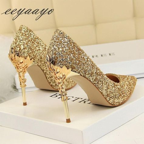 536a76f94cf7535158f66cfbd4b113b6desc53101345ri Wedding High Heels, Gold High Heels, Extreme High Heels, Wedding Pumps, Wedding Women, Heels Wedding, Prom Heels, Bridal Heels, Gold Pumps