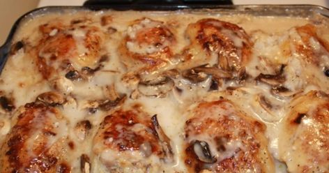 This is definitely one of my favorite recipes to prepare for my family! Everyone loves it, and it's so easy to throw together! Golden Mushroom, Chicken With Rice, Smothered Chicken, Rice Chicken, Cream Of Mushroom Soup, Cream Of Mushroom, Provolone Cheese, Sliced Mushrooms, Ground Pepper