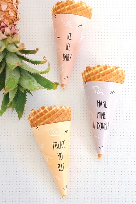 Treat yourself to something sweet this spring! Check out these Printable Ice Cream Cone Wrappers to make your favorite flavor of Edy’s Slow Churned light ice cream even more fun to enjoy. This DIY craft would be perfect for a bridal shower or birthday party treat as well. Ice Cream Cone Wrappers, Ice Cream Quotes, Cone Wrappers, Ice Cream Wedding, Printable Ice Cream, Ice Cream Business, Ice Cream Packaging, Birthday Party Treats, Ice Cream Design