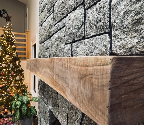 Black Walnut Mantle, Walnut Mantle, Living Room With Fireplace, Black Walnuts, Black Walnut, Basement, Walnut, Stairs, Fireplace