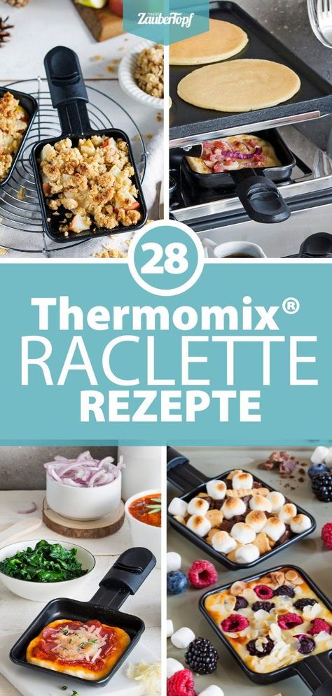 Die leckersten Raclette Ideen (süß und salzig) mit dem Thermomix® - PERFEKT für dein Silvesteressen! Raclette Aesthetic, Raclette Dessert, Raclette Ideas, Raclette Recipes, Raclette Grill, Snacks Für Party, Advent, Pancakes, Grilling