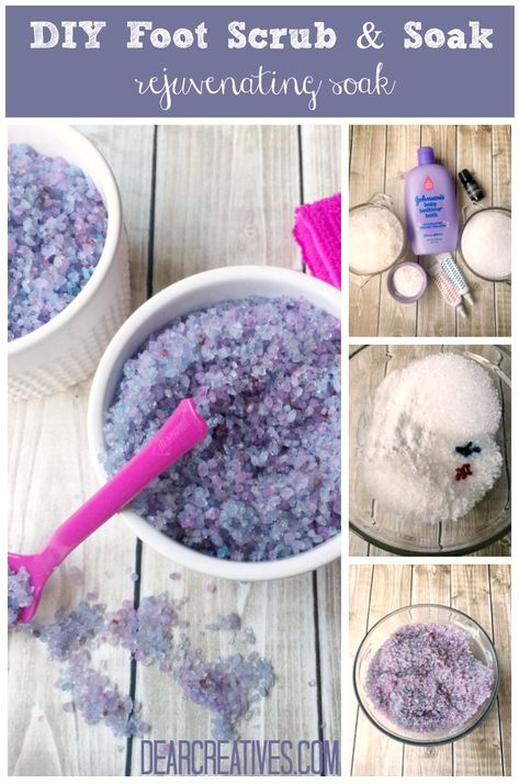 Lavender Foot Soak DIY Perfect for Aching Feet! - Dear Creatives Vanilla Diy, Diy Parfait, Homemade Foot Soaks, Diy Foot Soak, Foot Soak Recipe, Foot Soaks, Bath Salts Diy, Diy Pedicure, Pedicure At Home