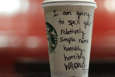 Starbucks misspelled coffee cup Starbucks Memes, Barista Problems, Starbucks Funny, Coffee Names, Starbucks Coffee Cups, Working At Starbucks, Spell Your Name, Starbucks Barista, Coffee Images