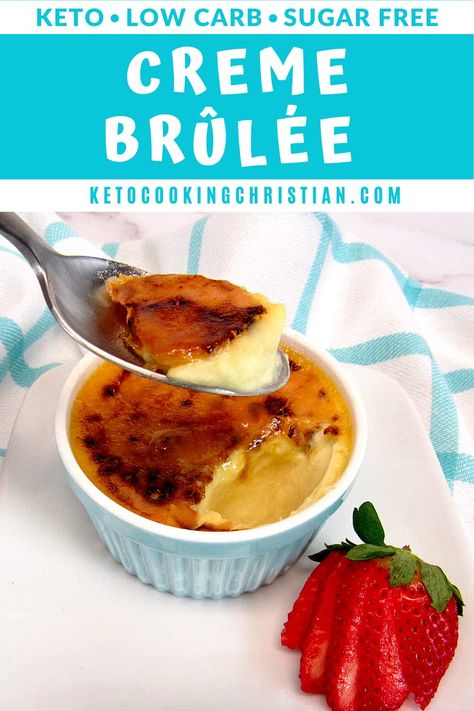 Keto Creme Brûlée (Sugar Free) Classic Creme Brûlée turned Keto! Creamy vanilla custard baked and brûléed with a sweet and crisp top! #ketocremebrulee #sugarfreecremebrulee #lowcarbcremebrulee #easycremebrulee Custard Baked, Keto Pudding, Durian Fruit, Brulee Recipe, Creme Brûlée, Healthy Sugar, Low Carb Sweets, Vanilla Custard, Keto Cooking