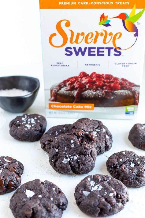 Salted Brownie Cookies | Recipes | Swerve Brownie Cookies Recipes, Salted Brownie Cookies, Swerve Recipes, Chocolate Cake Mix Recipes, Aip Desserts, Healthy Keto Diet, Recipe List, Cookie Brownie Recipe, Low Carb Cookies