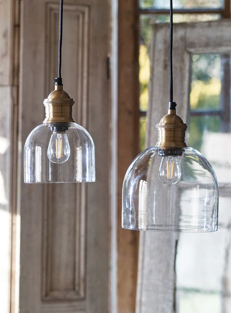 Pendant Lights For Kitchen Island, Lights For Kitchen Island, Pendant Lights For Kitchen, Lights Over Kitchen Island, Clear Glass Pendant Light, Lights For Kitchen, Glass Pendant Lights, Dome Pendant Lighting, Metal Pendant Light