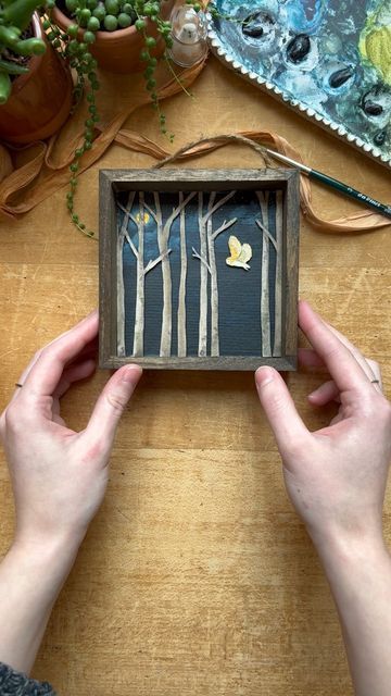 Watercolor Diorama, Unique Shadow Boxes, Night Sky Art, Box Frame Art, Diorama Ideas, Watercolor Gouache, Miniature Models, Gouache Paint, Shadow Box Art