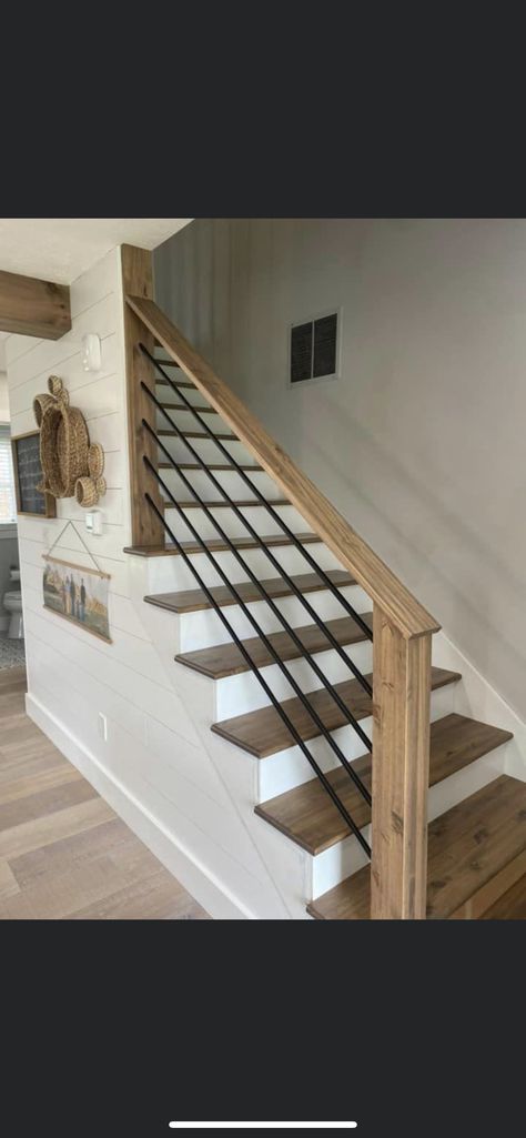 Opening A Staircase Wall, Half Wall Basement Stairs, Open Basement Staircase Ideas, Half Wall Banister Ideas, Diy Indoor Stair Railing, How To Redo Stairs, Basement Railings For Stairs, Redo Stair Railing, Diy Stair Banister