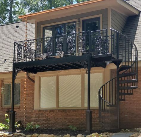 Balcony With Stairs, Balcony Staircase, Custom Porch, Staircase Outdoor, External Staircase, Balcony Grill, Balcony Grill Design, Outdoor Patio Designs, 1930s House