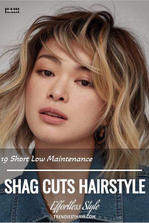 Subtle ombre short shag for a soft, gradient look Low Maintenance Shag, Subtle Shag Haircut, Subtle Shag, Blending Colors, Hair Contouring, Soft Gradient, Wavy Pixie, Subtle Ombre, Short Shag