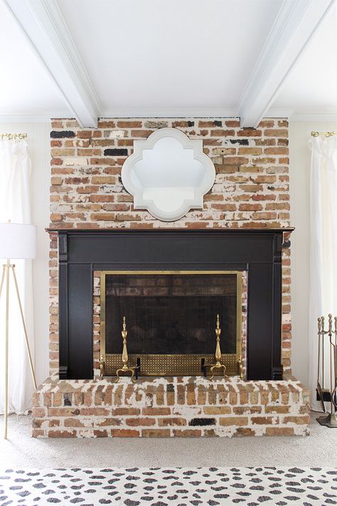 Mantel Remodel, German Smear Brick, German Schmear, Fireplace Redo, White Mantel, Fireplace Update, White Molding, Room Store, Fireplace Built Ins