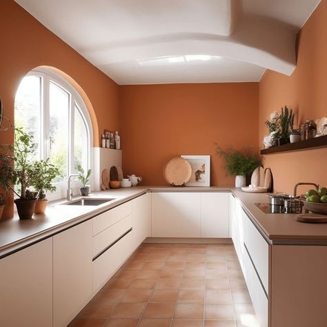 Terracotta Kitchen Walls, Adobe Style Homes, Terracotta Kitchen, Greige Kitchen, Dreamy Kitchens, Kitchen Renovation Design, Kitchen Refresh, Kitchen Wall Colors, Freestanding Kitchen