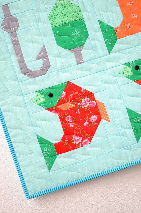 Summer Camp Quilt Pattern, Camping Quilt Patterns Free, Fish Quilt Patterns Free, Fishing Quilt Patterns, Fish Quilt Patterns, Fishing Quilts, Fish Quilt Block, Summer Quilt Patterns, Camping Quilts