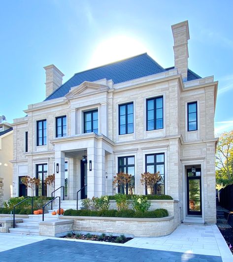 DUN-3334a Modern Colonial Exterior, French Transitional Home, Modern House Front Elevation, French Transitional, House Front Elevation, Georgian Style Homes, Transitional Exterior, Classic House Exterior, French Colonial