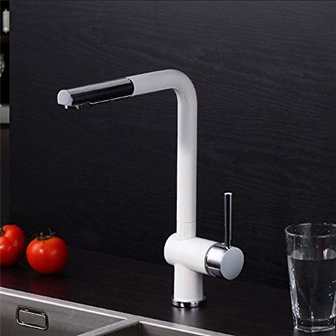 Contemporary Pull-out Kitchen Faucet Special Kitchen Tap with Swivel Spout White Kitchen Faucet, Best Kitchen Faucets, Chrome Kitchen Faucet, Pull Out Kitchen Faucet, Chrome Kitchen, Pull Out Faucet, Vanity Faucet, Sink Mixer Taps, White Chrome