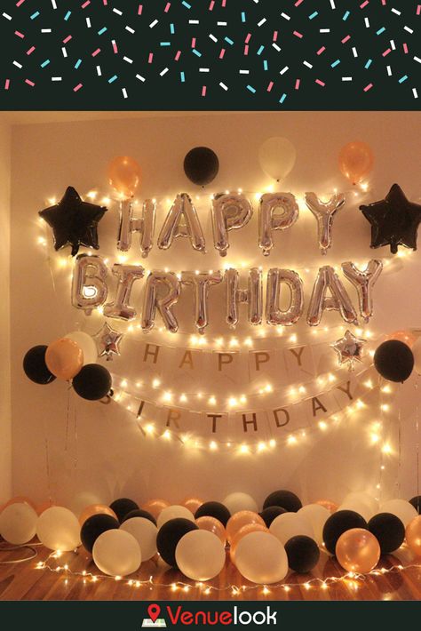 Throwing a surprise party seems simple, but great surprise parties need a little planning. Plan your Surprise Birthday Party with https://birthdays.venuelook.com/ . Decorating Ideas For The Home Birthday Party, Simple Bdy Decoration, Birthday Party Decoration Ideas At Home, 15 Birthday Ideas Decorations At Home, Simple 15 Birthday Party Ideas, Birthday Decoration With Lights, Decoration Ideas Party Birthday At Home, Simple Party Decorations At Home, Room Decor Ideas For Birthday