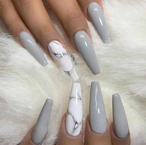 (paid link) Blue coffin nails designs short ideas | nails, blue nails, cute nails Stone Nails, Grey Nail, Grey Nails, Lovely Grey, Unghie Sfumate, Sculpted Nails, Marble Nail Art, Gray Nails, Marble Nails