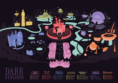 SATURDAY SIX Presents: The Theme Park Artwork of Rob Yeo (Books, Posters, Pins, Park Maps and More!) – TouringPlans.com Blog Theme Park Map, Dark Kingdom, Books Posters, Music Festival Poster, Area Map, Leaflet Design, Design Theory, Concept Art Character, Disney Theme Parks