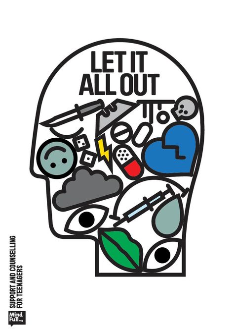 MindFull: Let it all out, 1  Support and counselling for teenagers.  Advertising… Charity Advertising, Charity Poster, Charity Work Ideas, Mental Health Campaigns, Adolescent Health, Mental Health Posters, Charity Project, Campaign Posters, Plakat Design