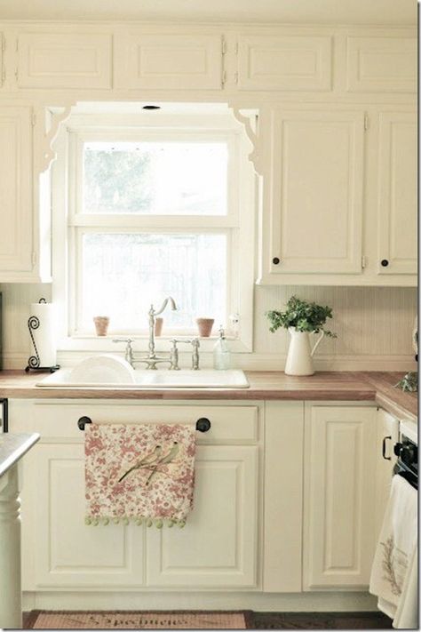 Kitchen Idea's White Kitchen With Butcher Block Counter, Complete Kitchen Remodel, Farmhouse Window, Farmhouse Kitchens, Farmhouse Kitchen Design, Cottage Kitchens, Window Ideas, Country French, Kitchen Redo