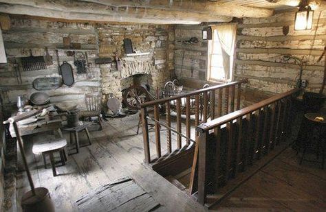 images of pioneer cabins on the inside | Old Log Cabin Interiors Old Log Cabin Interior, Old Log Cabin, Log Cabin Living, Old Cabin, Log Cabin Interior, Colonial Interior, Sleeping Loft, Cabin Living, Cabins And Cottages