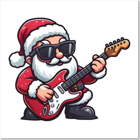 Christmas Pictures To Draw, Rock And Roll Christmas, Santa Rocks, Christmas Guitar, Playing Electric Guitar, Electric Guitar Art, Christian Christmas Decorations, Funny Quotes Wallpaper, Santa Paintings