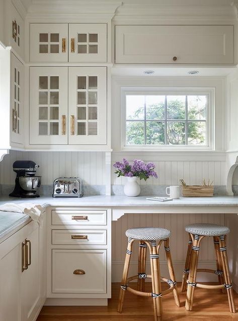 Kitchen Beadboard Walls, Traditional Pantry, Kitchen Beadboard, Beadboard Walls, White Kitchen Pantry, Overhead Cabinet, Gorgeous White Kitchen, Walls Design, Built In Pantry