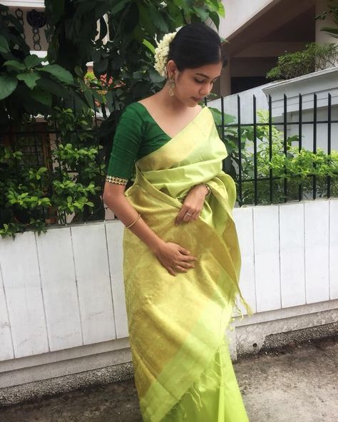 Happy Vishu  #Candid  P.C @krishna.sindhu  On my way to Al Saj Convention Center! Diya Krishna, Tamil Saree, Happy Vishu, Saree Women, Indian Sari Dress, Blouse Back, Sari Dress, Saree Poses, Sari Blouse Designs