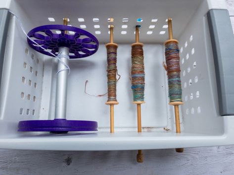 Her Handspun Habit: Plying Yarn From Spindles (Part II) | Spin Off Plying Yarn, Spinning Yarn Drop Spindle, Spindle Spinning, Memorial Beads, Support Spindle, Drop Spindle, Plastic Baskets, Spinning Yarn, Yarn Cake