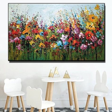 Painted Wall Art, Floral Landscape, Wall Art On Canvas, Grand Art Mural, Hand Painted Wall Art, Floral Oil Paintings, Floral Oil, Hand Painted Walls, Handmade Wall Art