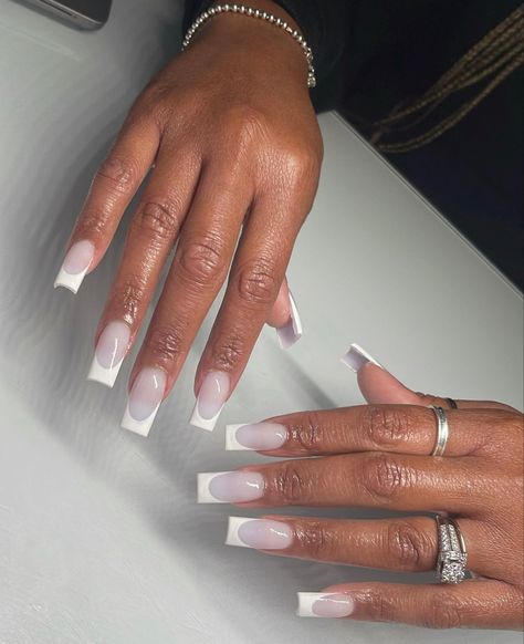 Milky White French Tip Nails Acrylic, White Base French Tip Nails, Marshmallow French Nails, White Frosted Nails, Milk White French Tip Nails, French Square Acrylic Nails, Milk White Acrylic Nails, White On White French Tip, White On White French Tip Nails