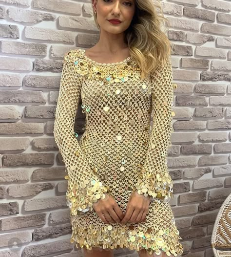 Villa Concept, Bling Dress, Women Dresses Classy, Kawaii Crochet, Yellow Outfit, Grad Dresses, Fashion Design Clothes, Leather Dress, Crochet Dress