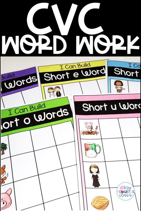 Check out all of these CVC word work activities. They are perfect for small groups, intervention, and literacy centers. Students can work on short vowels through segmenting and blending letter sounds. They will independently practice encoding and decoding words. These CVC activities will help building reading fluency. Teaching Cvc Words, Cvc Word Fluency, Cvc Word Work, Short E Words, Cvc Activities, Three Letter Words, Decoding Words, Early Reading Skills, O Words