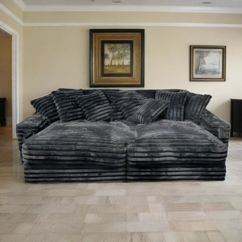 Dark Gray John Michael Designs Double Chaise Sofa Fluffy Couch Aesthetic, Sofa Chaise Living Room Ideas, Comfy Couch Aesthetic, Cozy Couches Living Room, Huge Couch, Fuzzy Couch, Giant Couch, Fluffy Couch, Love Couch