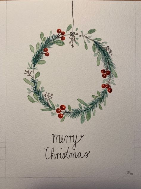 Christmas Card DIY Cute Christmas Cards Watercolor, Christmas Cards Ideas Aesthetic, Aesthetic Christmas Cards Ideas, Cards Watercolor Handmade, Christmas Cards Handmade Aesthetic, Aesthetic Christmas Cards Handmade, Diy Christmas Cards With Photo, Christmas Card Painted, Christmas Watercolor Paintings Cards