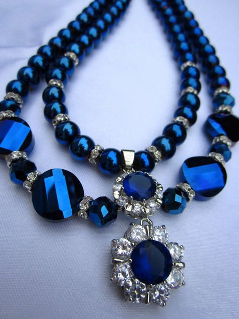 Cobalt Blue 2 Starnds Glass Pearls Blue Wardrobe, Fashion Boards, Pearls Necklace, Feeling Blue, Love Blue, Blue Jewelry, Blue Pearl, Precious Gems, Blue Jean