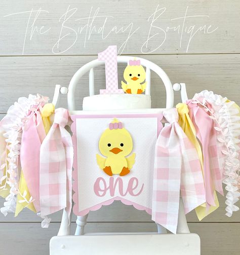 Easter 1st Birthday Party Girl, Chicks Birthday Theme, Our Little Chick Is Turning One, One Lucky Duck Birthday Party Girl, Duck 1st Birthday Girl, One Cute Chick Birthday, Chick Themed Birthday Party, Easter First Birthday Girl, Chicken First Birthday