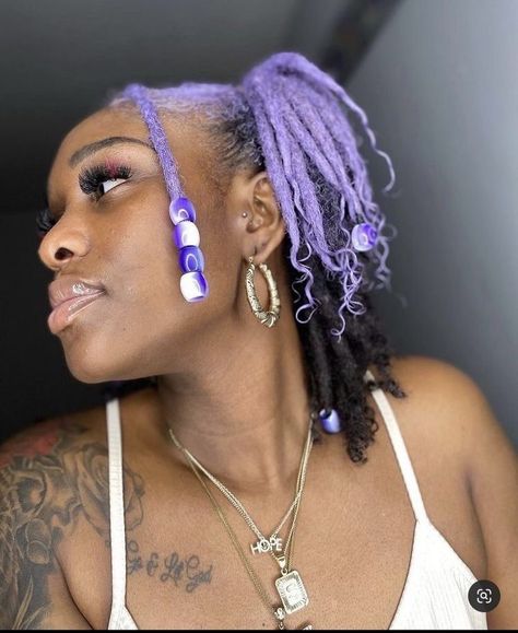 Locs Peekaboo, Lavender Dreads, Locs With Beads, Purple Locs, Loc Goals, Colored Dreads, Marble Purple, Dreads Styles For Women, Dread Locks