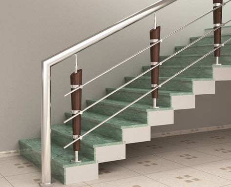 Steps Railing Design Outdoor, Staircase Steel Railing Design, Steel Railing Design Stairways, Stairs Railing Design, Modern Stairs Design, Bathroom Models, Reling Design, Stainless Steel Stair Railing, Steel Stairs Design