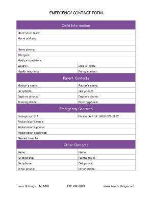 50 Printable Emergency Contact Form Templates - Fillable Samples in PDF, Word to Download | PDFfiller Emergency Contact Printable, Medical Printables, Organizing Papers, Emergency Contact Form, Stage Management, School Forms, Parent Contact, Emergency Binder, Emergency Prepardness